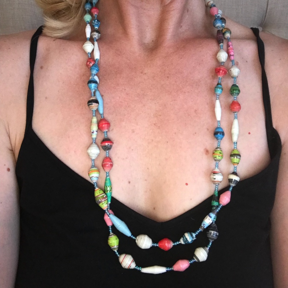 Long strand multi colored bead necklace